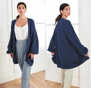 QUINCE 100% Organic Cotton Oversized Ribbed Cardigan Navy Blue Sz XS {FF30}
